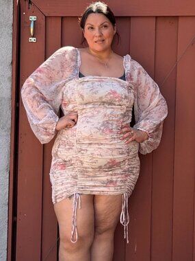 Europa Sheer Sleeve Floral Dress 1X